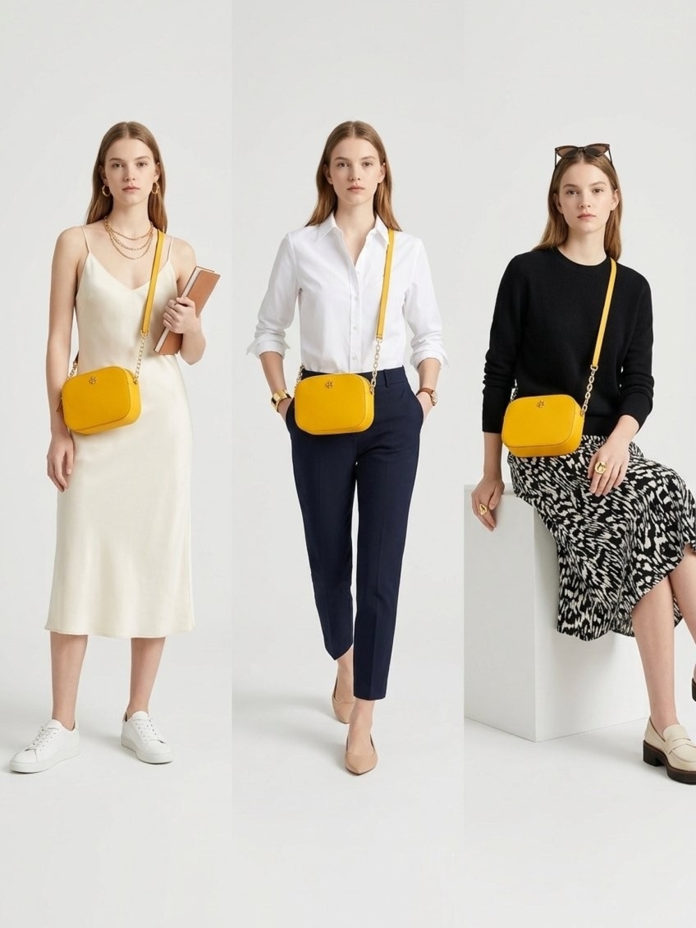 Tory Burch Bright Yellow Leather Chain-Accent Crossbody Bag